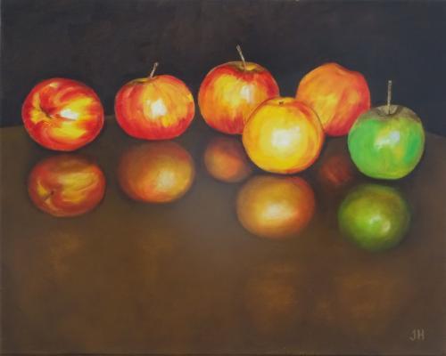 'Six Apples' - oil & acrylic on canvas , 41 x 51cm